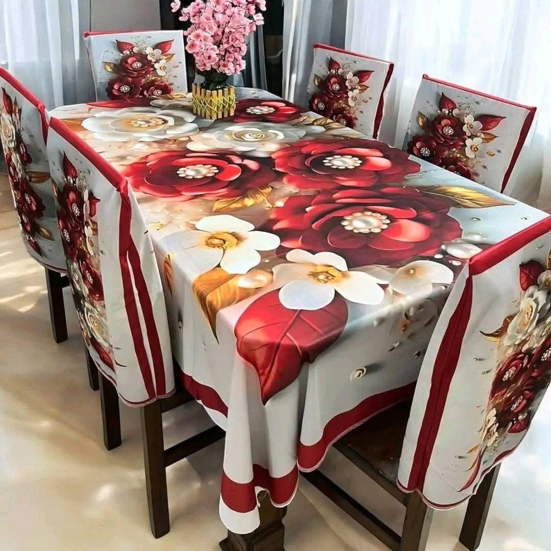 High Quality  Digital 3D Print Dining Table Cover 7p Set