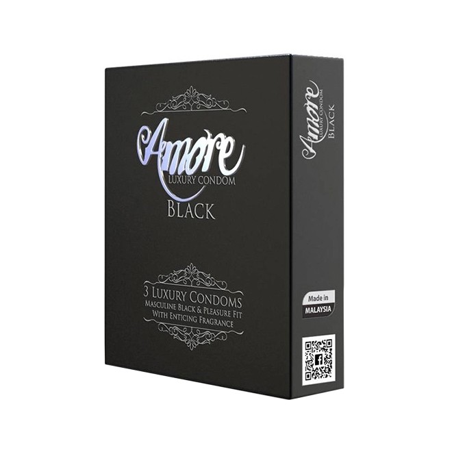 Amore Black Condom 3 piece