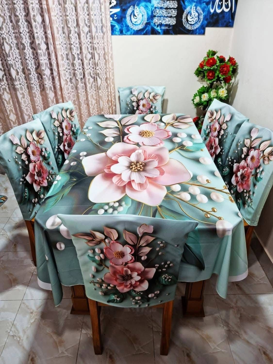 High Quality  Digital 3D Print Dining Table Cover 7p Set