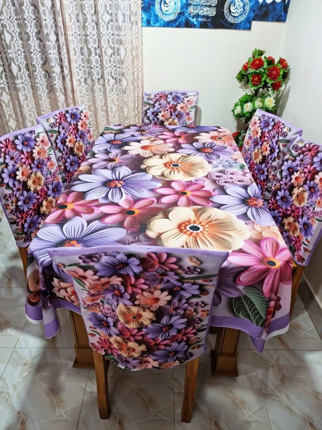 High Quality  Digital 3D Print Dining Table Cover 7p Set