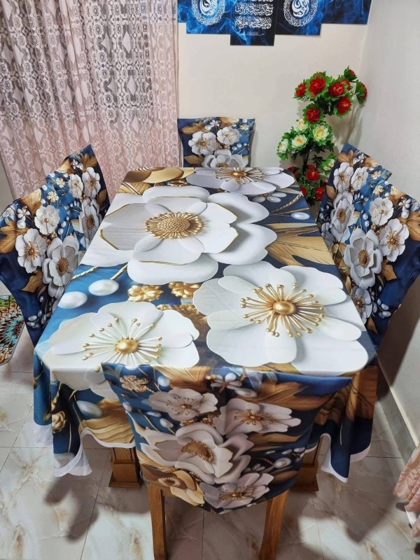 High Quality  Digital 3D Print Dining Table Cover 7p Set