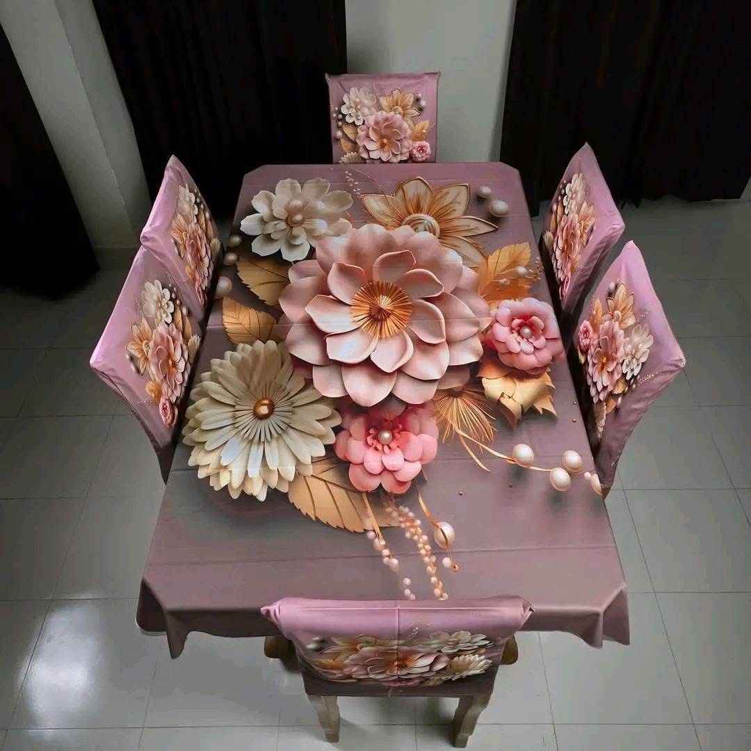 High Quality  Digital 3D Print Dining Table Cover 7p Set