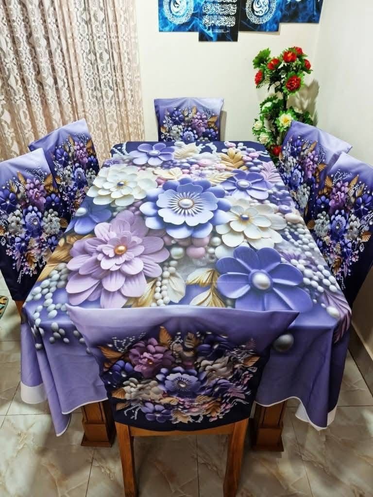 High Quality  Digital 3D Print Dining Table Cover 7p Set