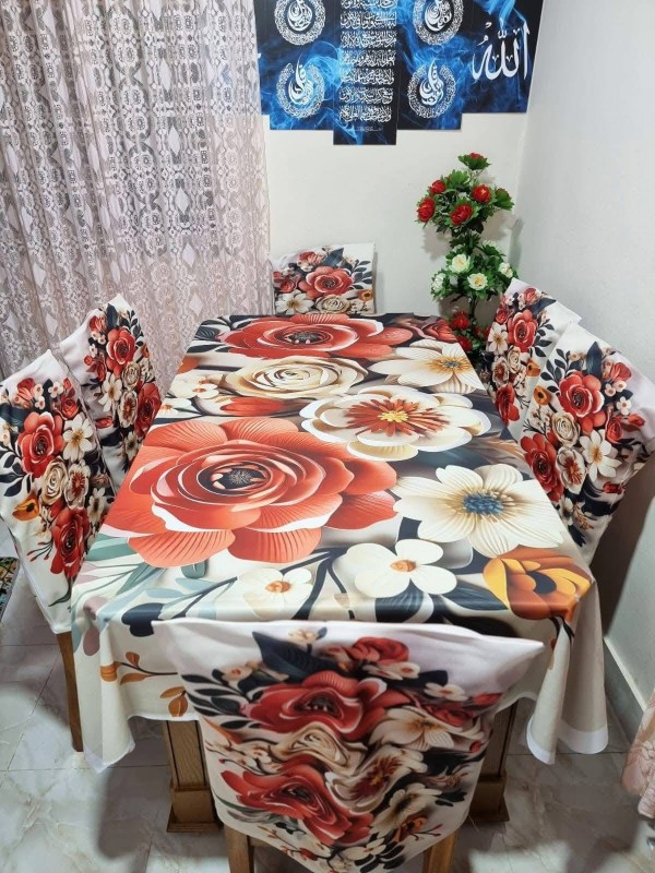 High Quality  Digital 3D Print Dining Table Cover 7p Set
