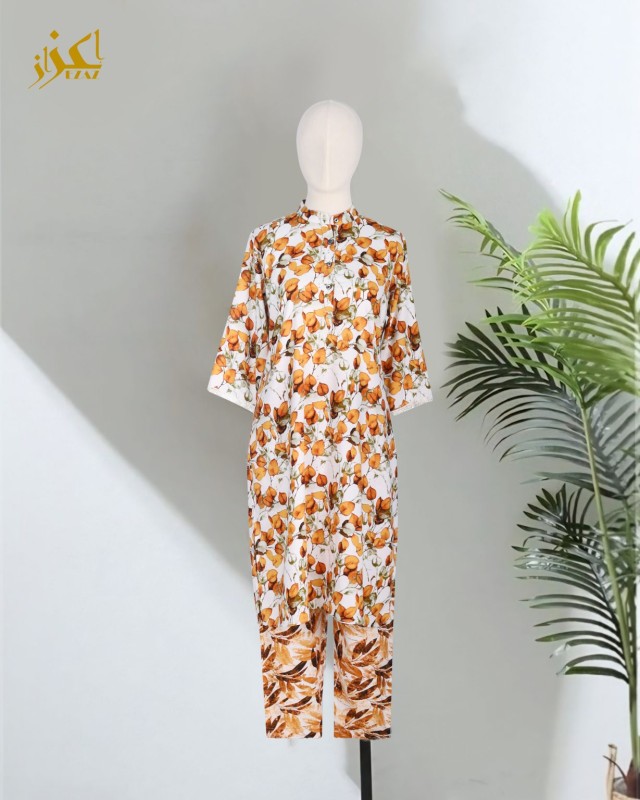 Two piece set- cotton-orange leaf pattern