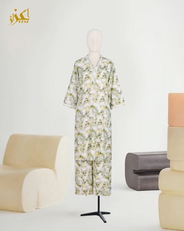 Two piece set- cotton-olive bloom